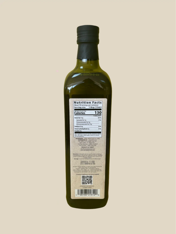 Samad's Turkish 100 % All Natural Extra Virgin Olive Oil 750 ML Glass